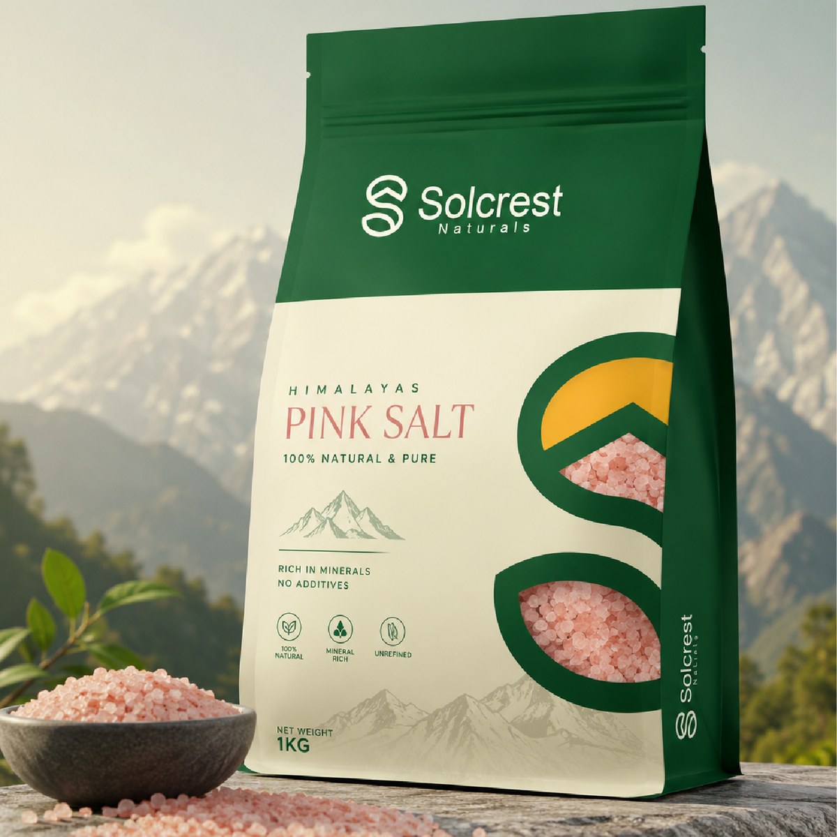 Solcrest Himalayan pink salt 1kg pouch